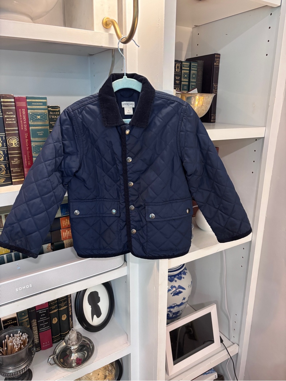 Crewcuts Quilted Navy Barn Jacket with Corduroy Trim